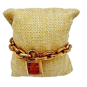 Michael Kors Bracelet Padlock Bronze Gold Tone Size 7 & 8 inches Long Toggle